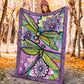 Dragonfly With Beautiful Flower Flannel Blanket For Bed Sofa And Reading Nook Decor