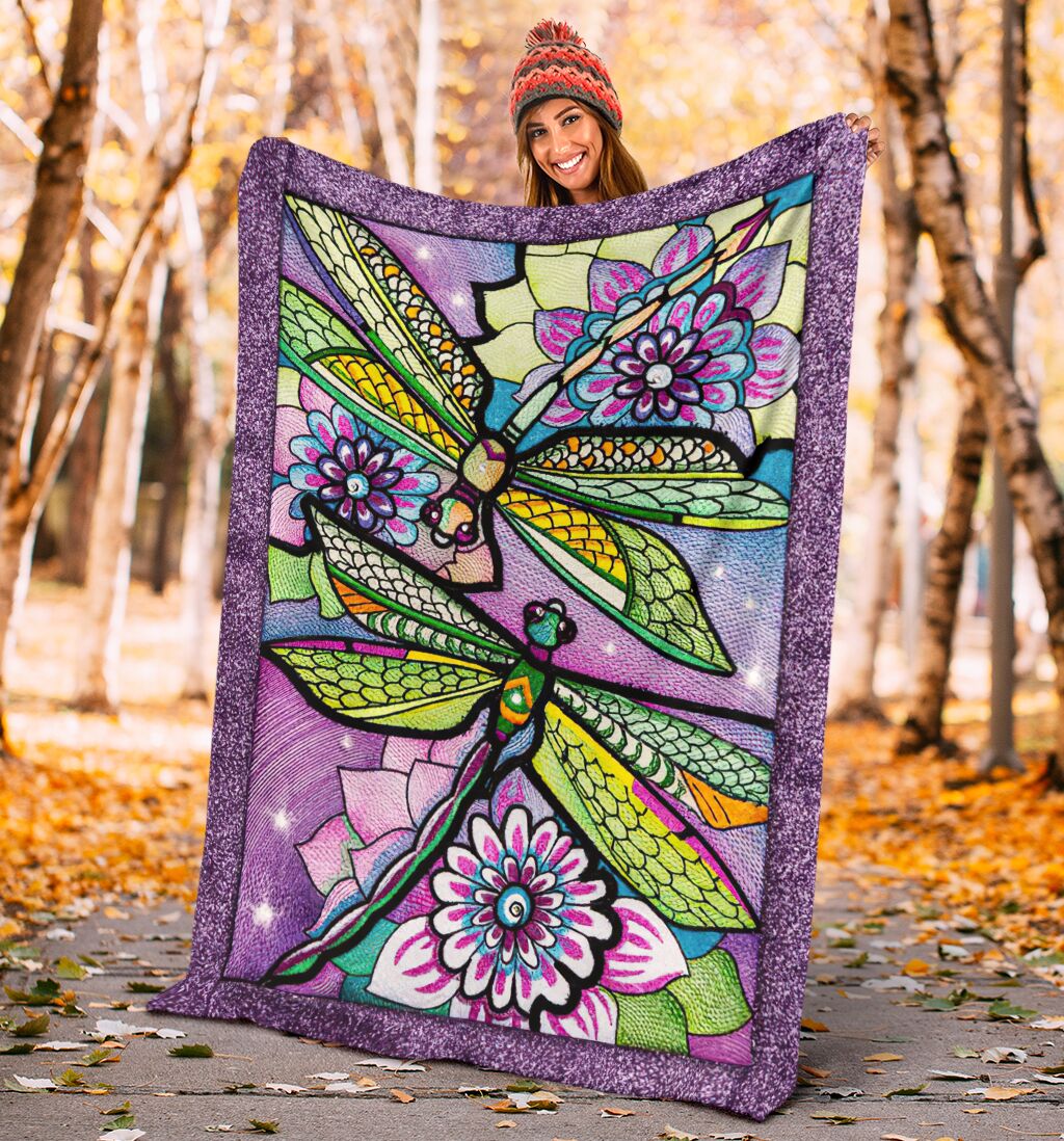 Dragonfly With Beautiful Flower Flannel Blanket For Bed Sofa And Reading Nook Decor