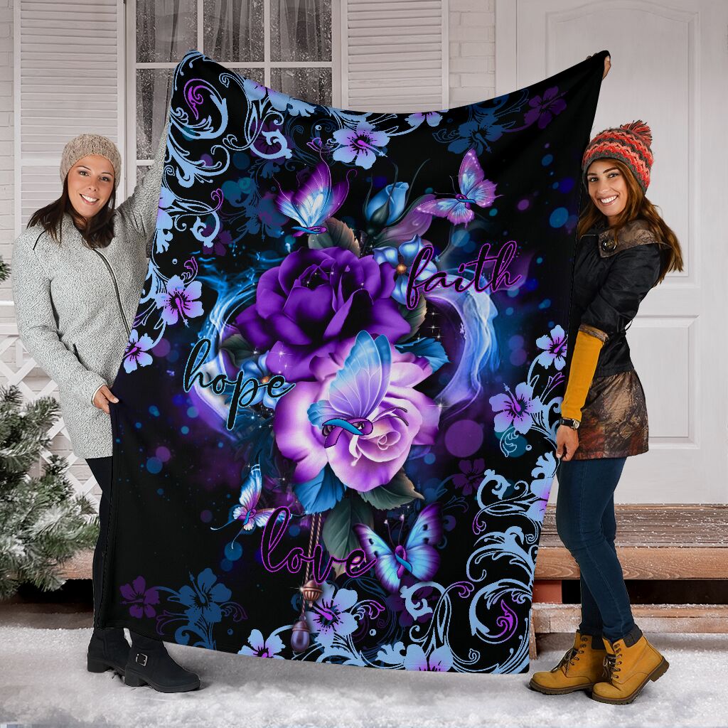 Mental Health Awareness Rose Butterfly Flannel Blanket For Bedroom Couch And Daily Comfort