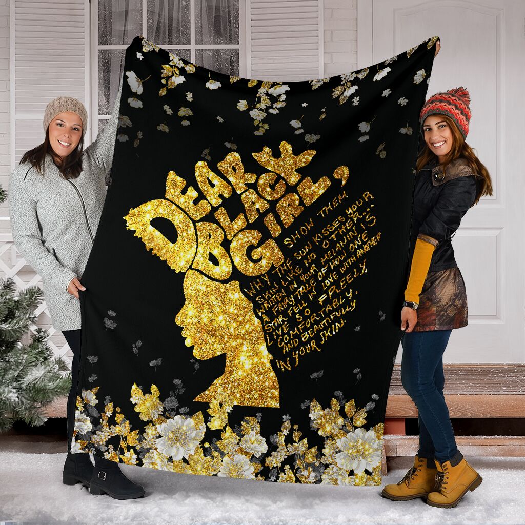 Black Girl Dear Black Girl Faux Glitter Print African American Flannel Blanket For Bedroom Couch And Daily Comfort