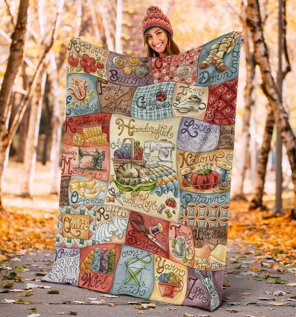 Sewing Handcrafted With Love Flannel Blanket For Bed Sofa And Reading Nook Decor