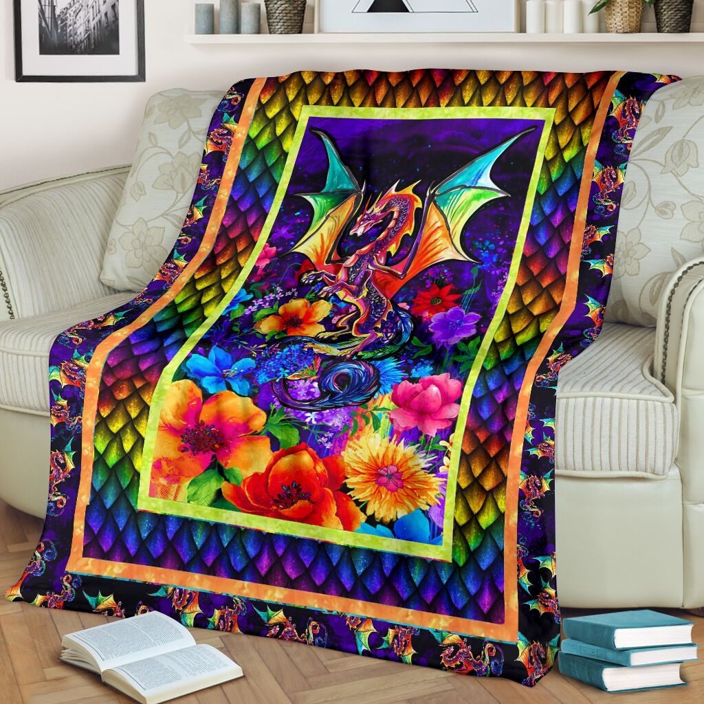 Dragon Colorful Floral Flannel Blanket For Living Room And Bedroom Styling