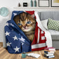 Cat Kitten Opened American Flag Flannel Blanket For Relaxing At Home And Travel