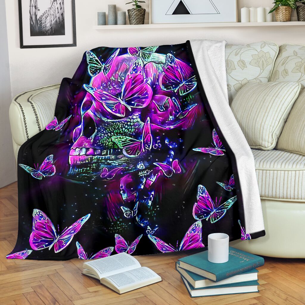 Skull Butterfly Story Flannel Blanket For Soft Bed Couch And Home Comfort