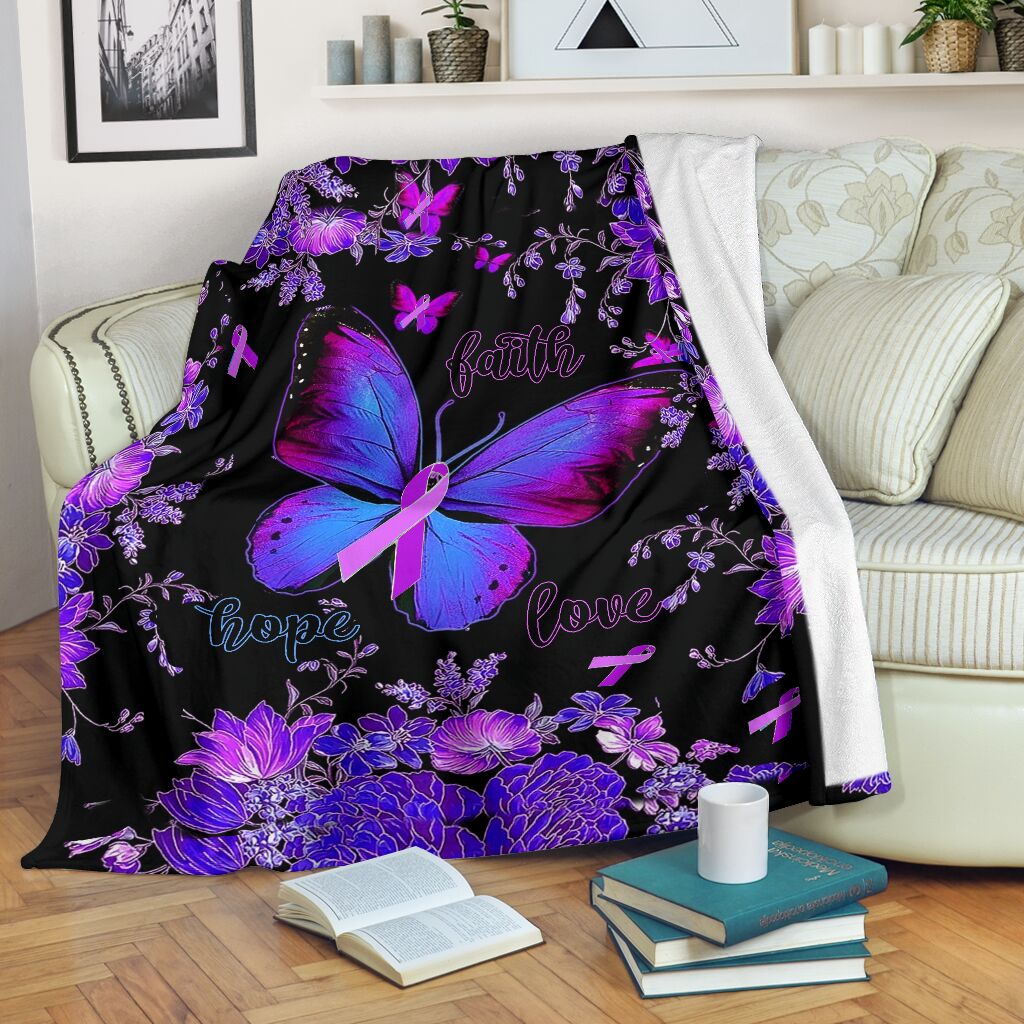 Fibromyalgia Awareness Butterfly Flannel Blanket For Soft Bed Couch And Home Comfort