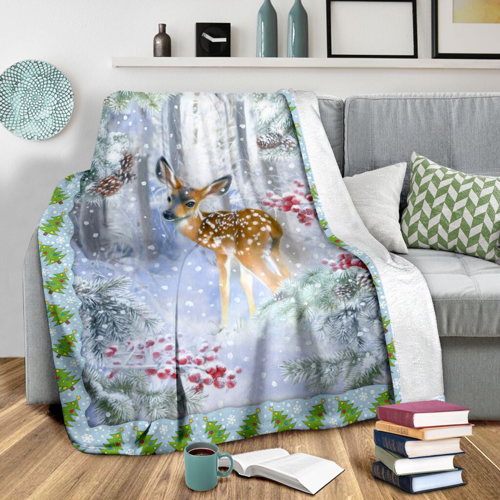 Hunting Deer Christmas Flannel Blanket For Relaxing At Home And Travel