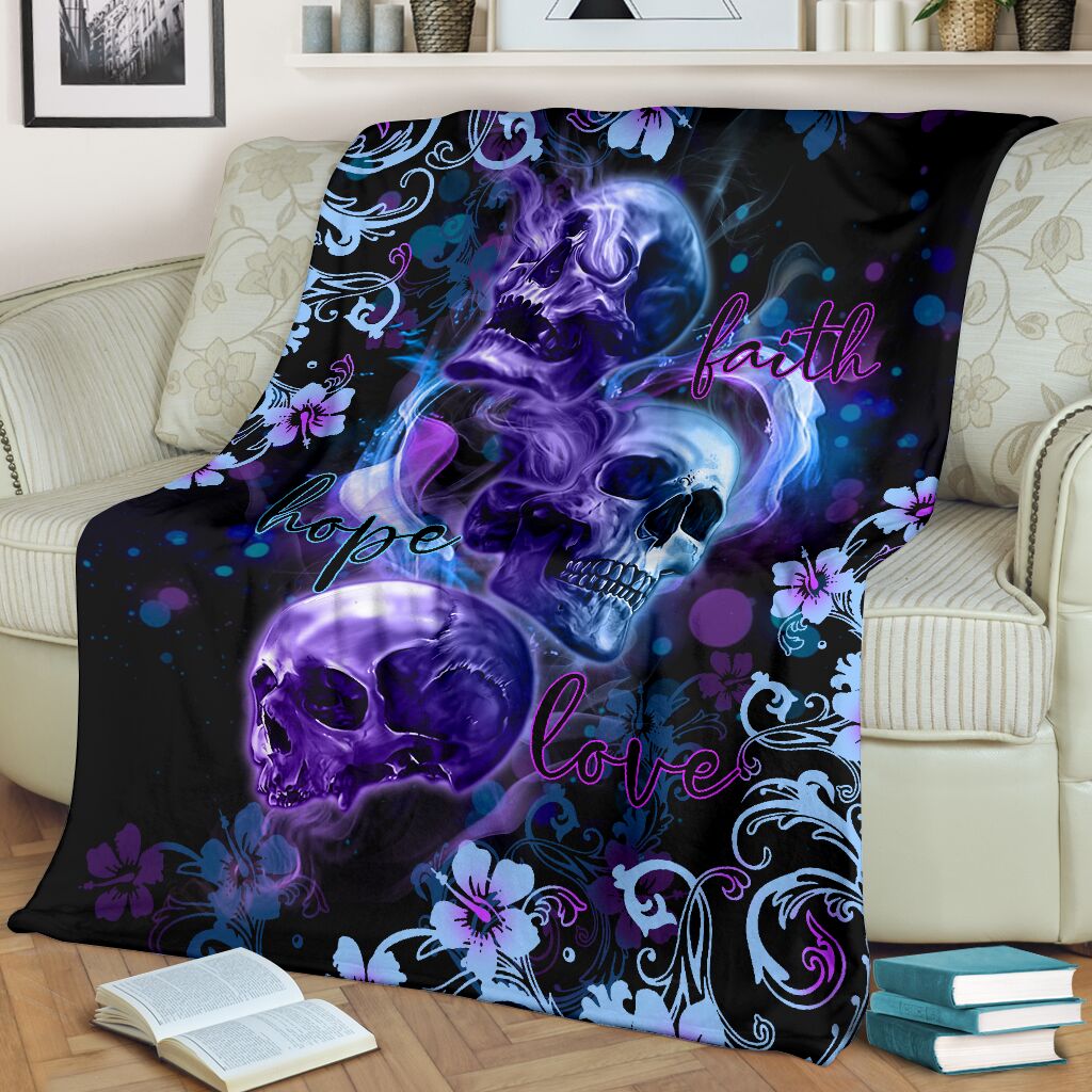 Skull Faith Hope Love Tropical Floral Flannel Blanket For Living Room And Bedroom Styling