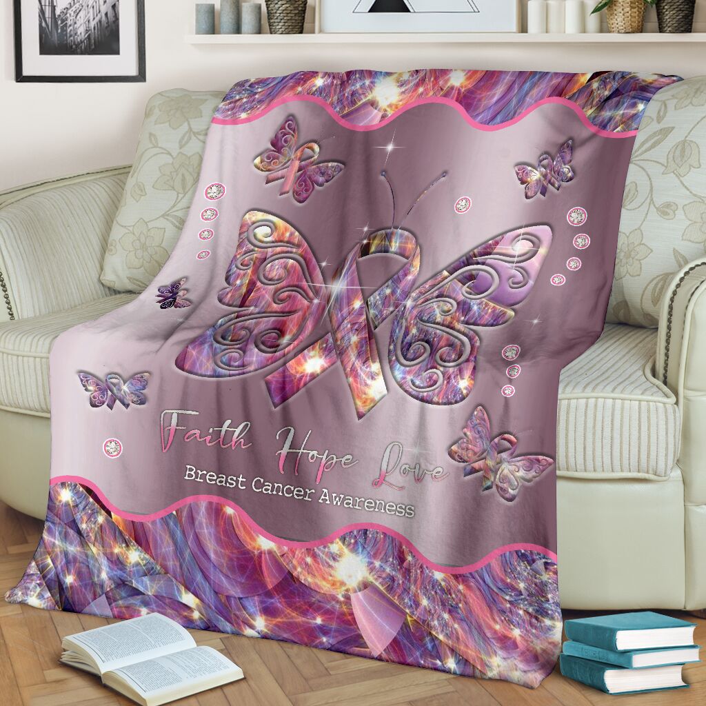 Breast Cancer Awareness Butterfly Flannel Blanket For Living Room And Bedroom Styling