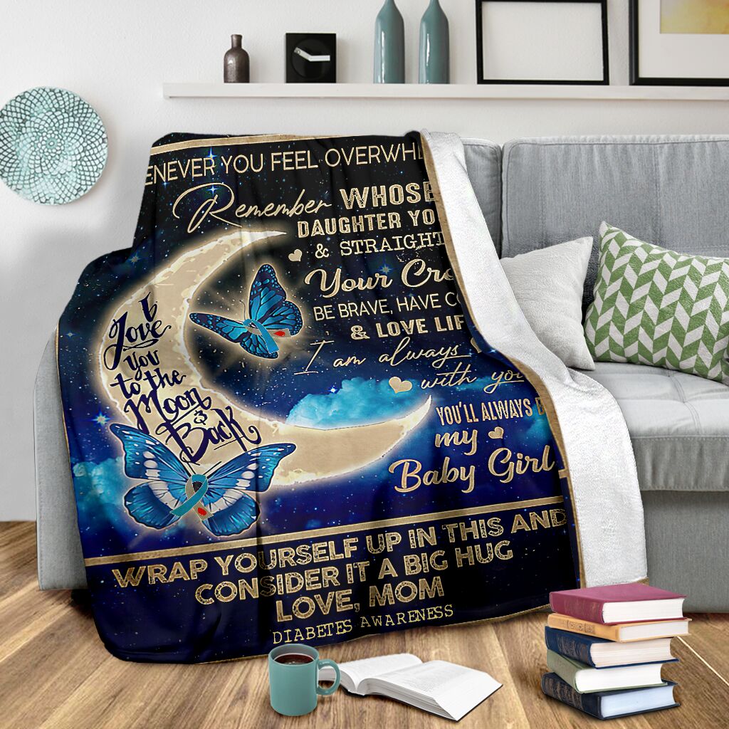 Diabetes Awareness Daughter Butterfly Flannel Blanket For Relaxing At Home And Travel