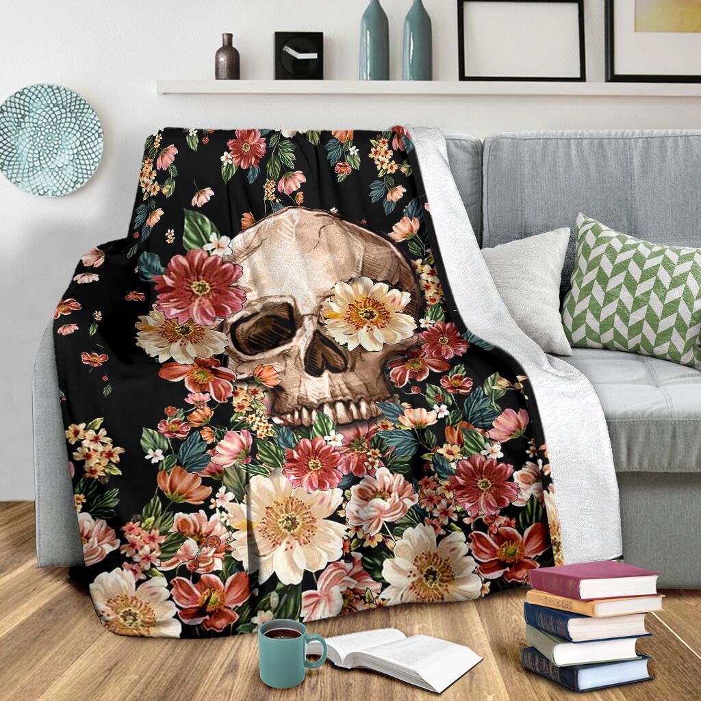 Skull Floral So Mysterious Flannel Blanket For Relaxing At Home And Travel
