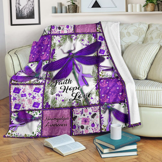 Fibromyalgia Awareness Dragonfly 50 x 60 Inch Flannel Blanket For Cozy Bedroom And Sofa Decor
