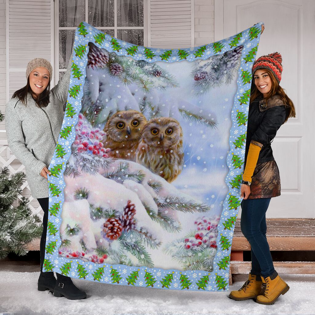 Owl Christmas Snow Flannel Blanket For Bedroom Couch And Daily Comfort