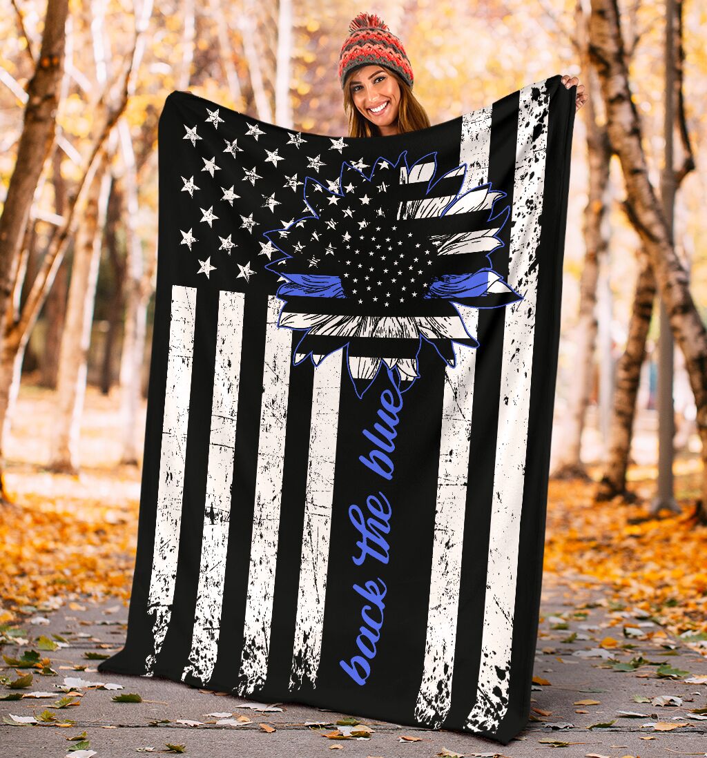 Police Officer Back The Blue Flannel Blanket For Bed Sofa And Reading Nook Decor