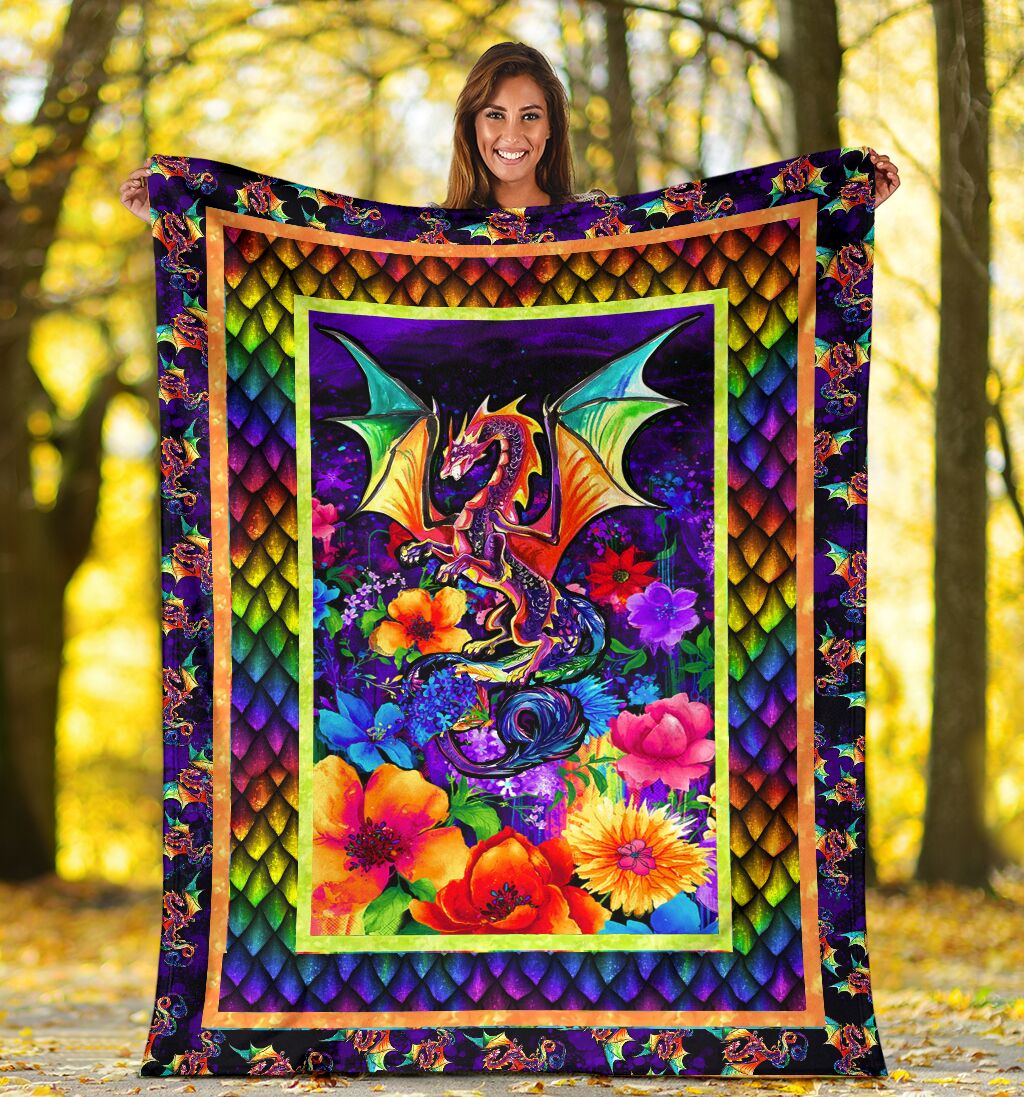 Dragon Colorful Floral Flannel Blanket For Cozy Home Lounging And Gifting
