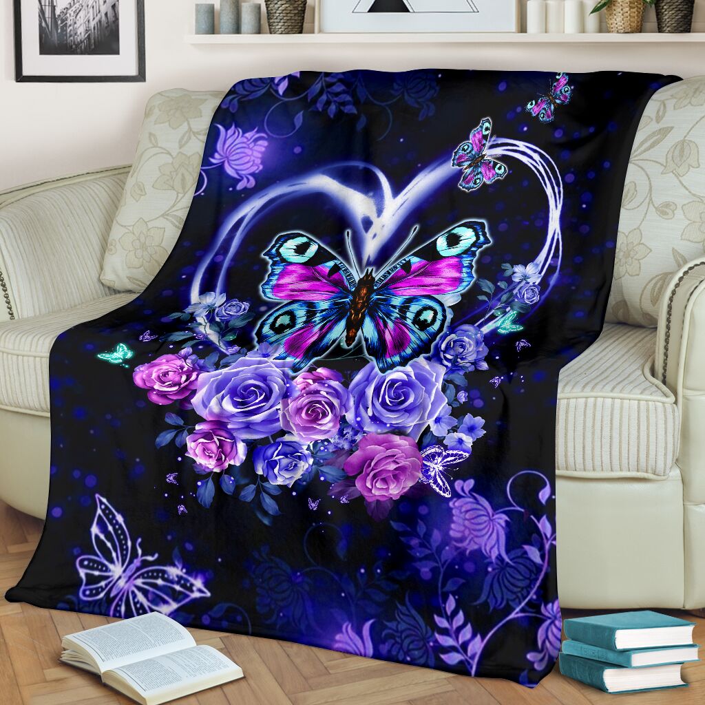 Butterfly Love Rose In The Night Flannel Blanket For Living Room And Bedroom Styling