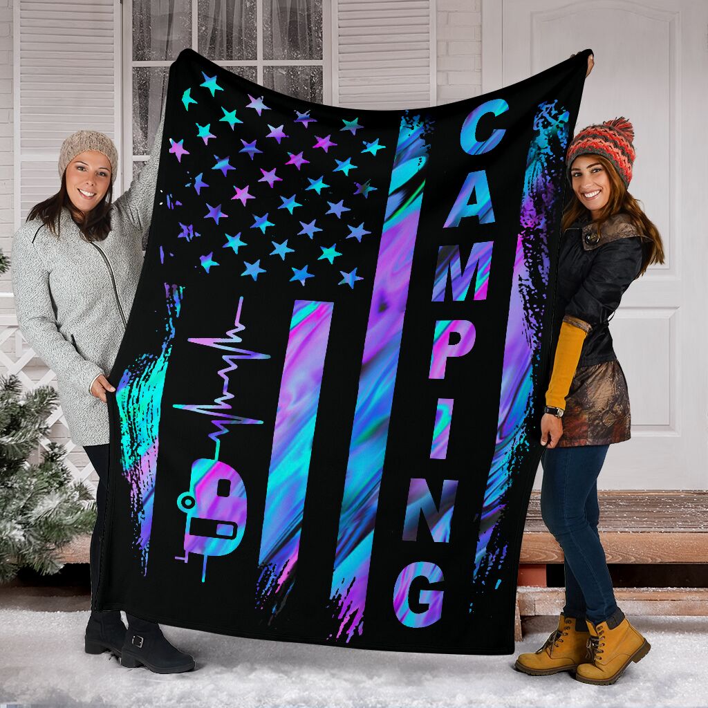 Camping American Flag Flannel Blanket For Bedroom Couch And Daily Comfort