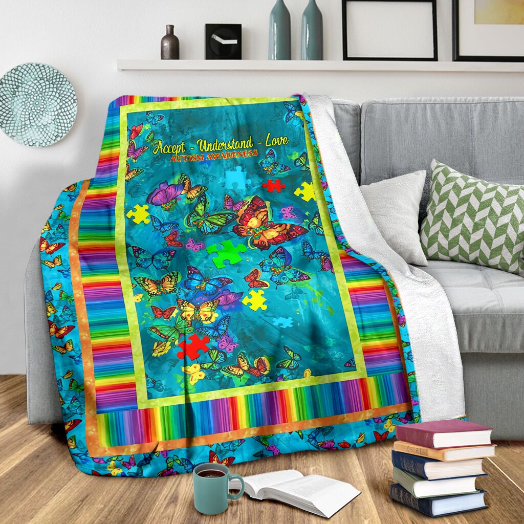 Autism Accept Understand Love Autism Awareness Flannel Blanket For Relaxing At Home And Travel