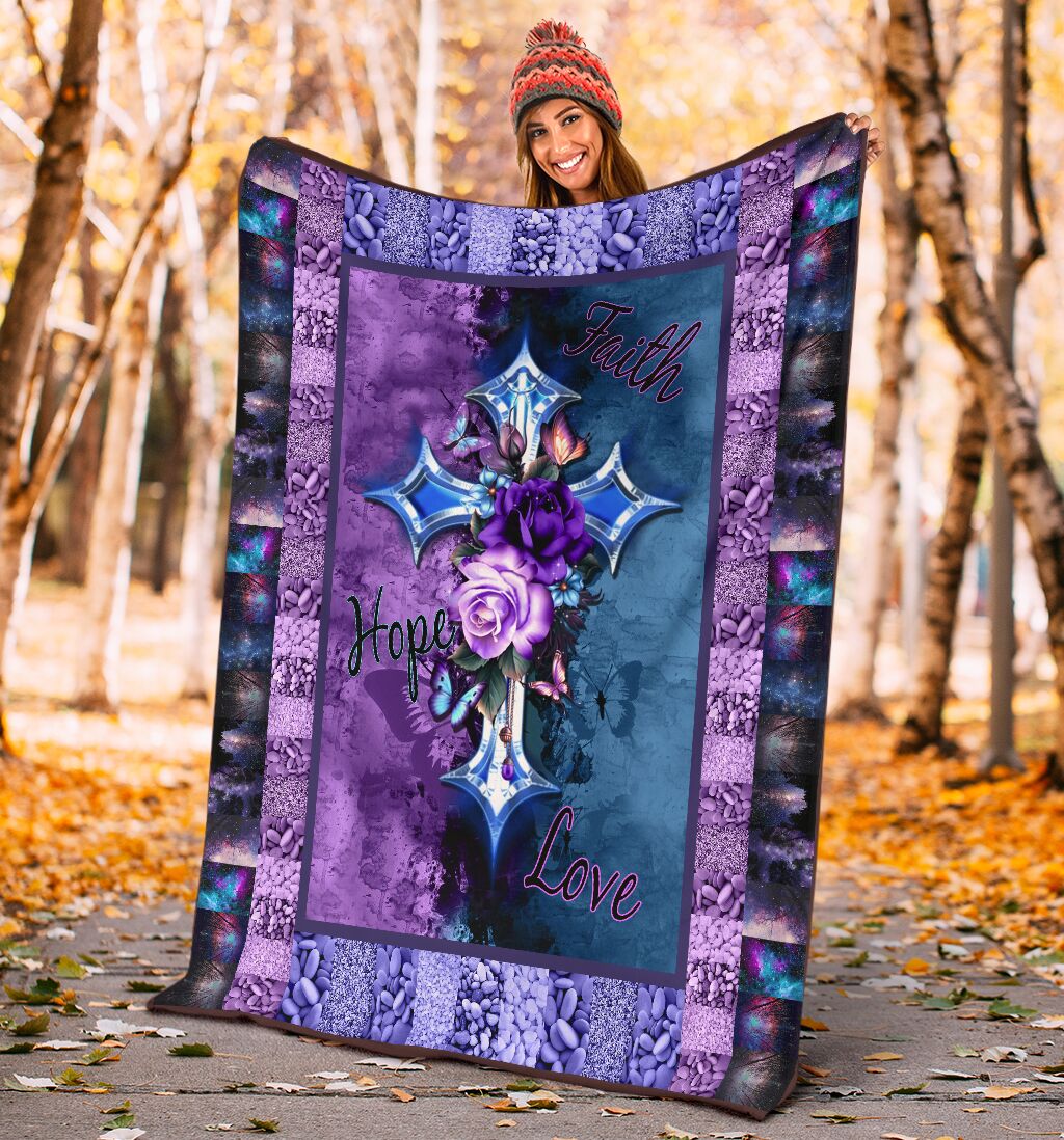 God Flower Faith Hope Love Christian Flannel Blanket For Bed Sofa And Reading Nook Decor