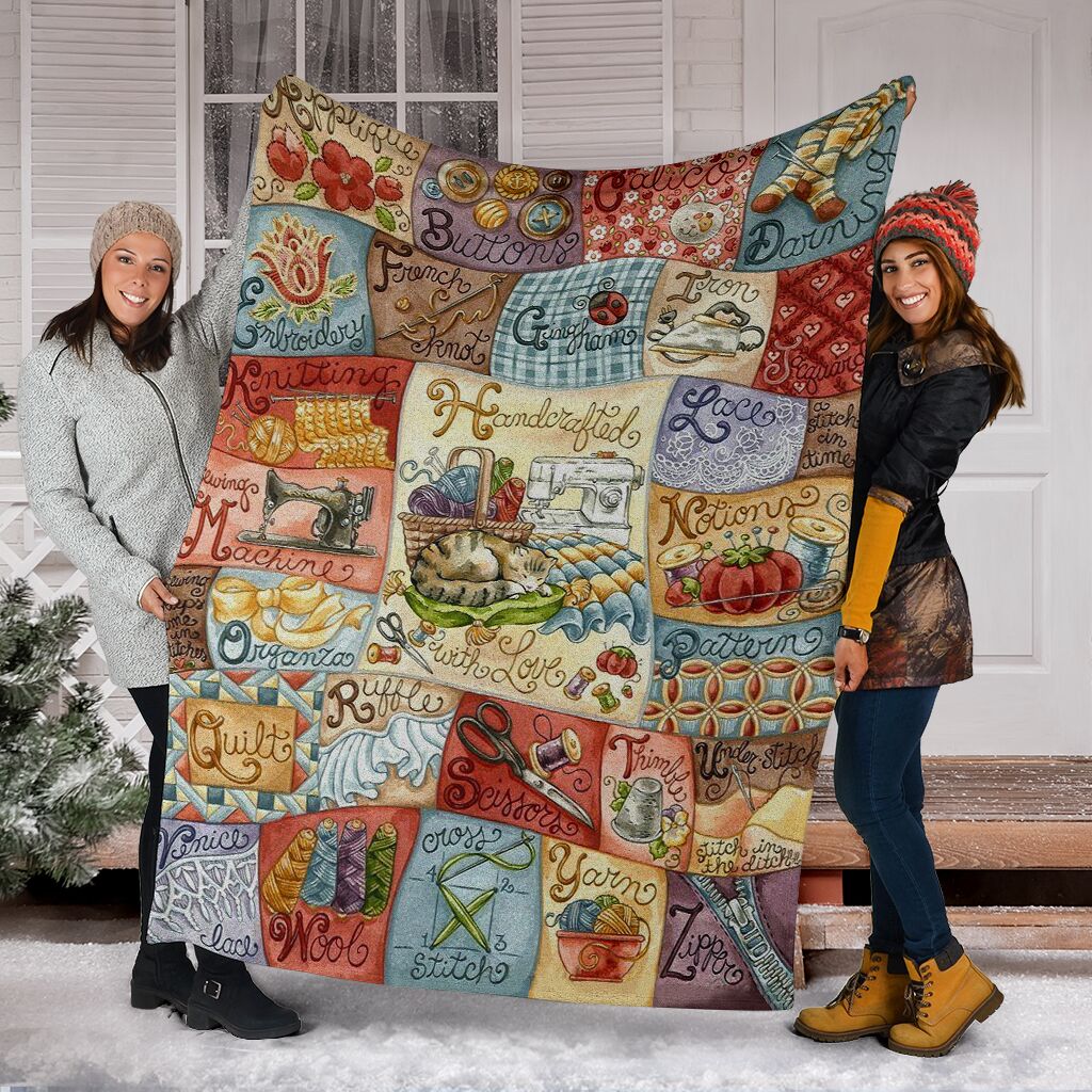 Sewing Handcrafted With Love Flannel Blanket For Bedroom Couch And Daily Comfort
