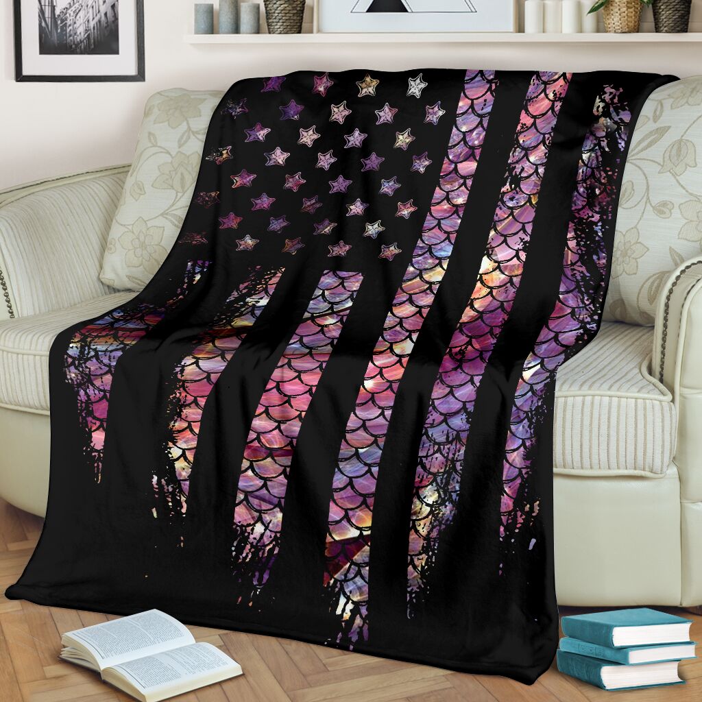 Mermaid Scales American Flag Flannel Blanket For Living Room And Bedroom Styling