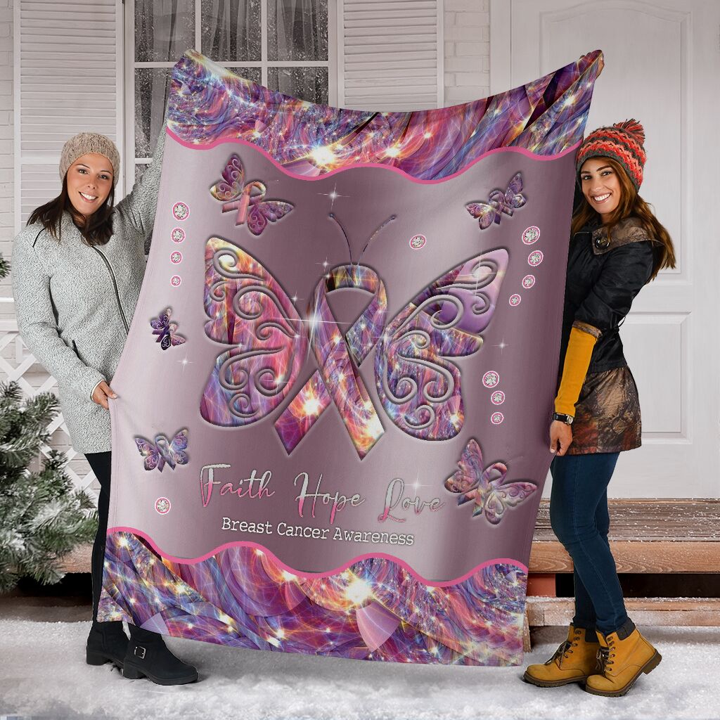 Breast Cancer Awareness Butterfly Flannel Blanket For Bedroom Couch And Daily Comfort