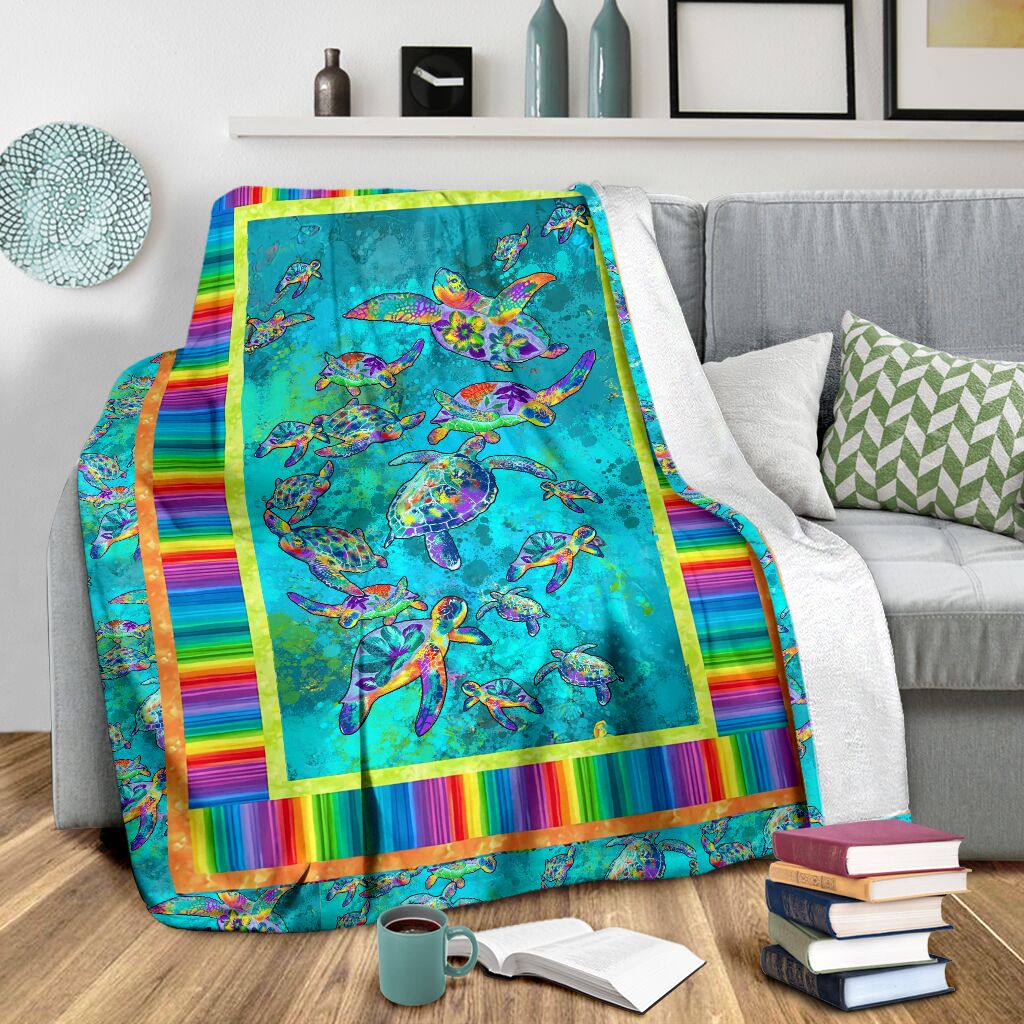 Colorful Turtle Lover Flannel Blanket For Relaxing At Home And Travel