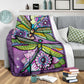 Dragonfly With Beautiful Flower Flannel Blanket For Relaxing At Home And Travel
