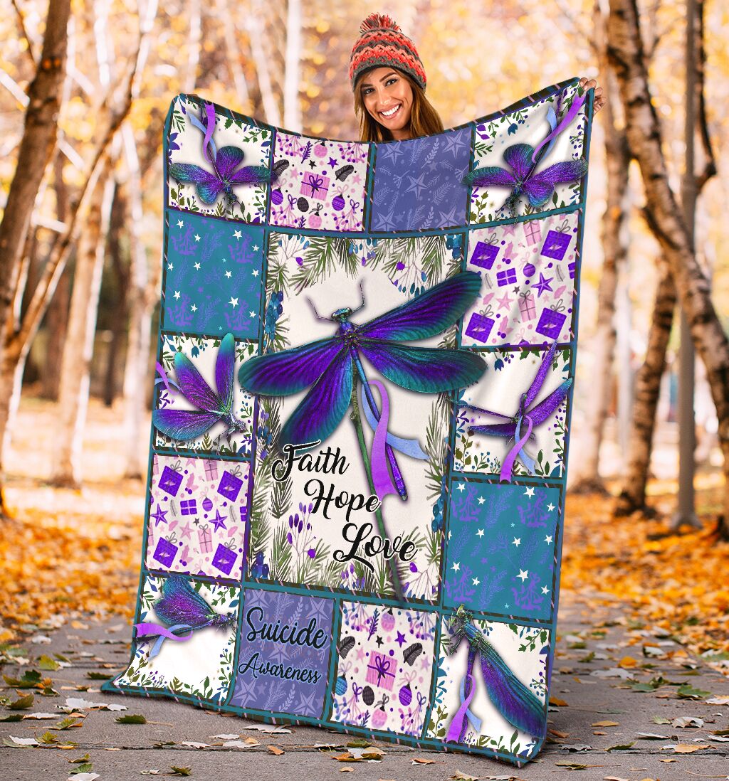 Mental Health Awareness Dragonfly Flannel Blanket For Bed Sofa And Reading Nook Decor