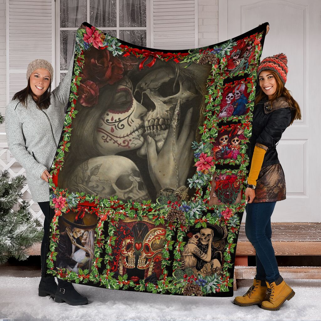 Skull You And Me Christmas Flannel Blanket For Bedroom Couch And Daily Comfort