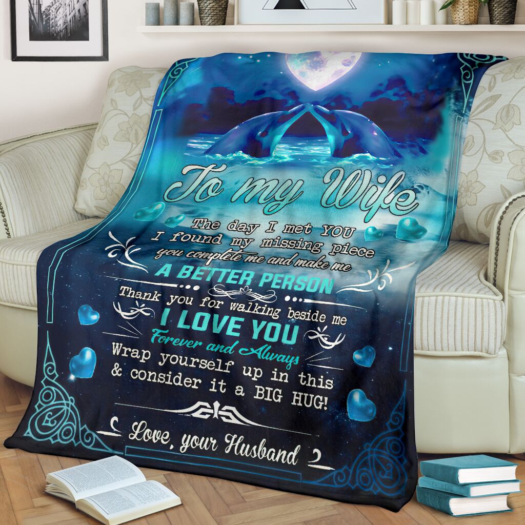 Dolphin To My Wife Dolphin In The Ocean Flannel Blanket For Living Room And Bedroom Styling