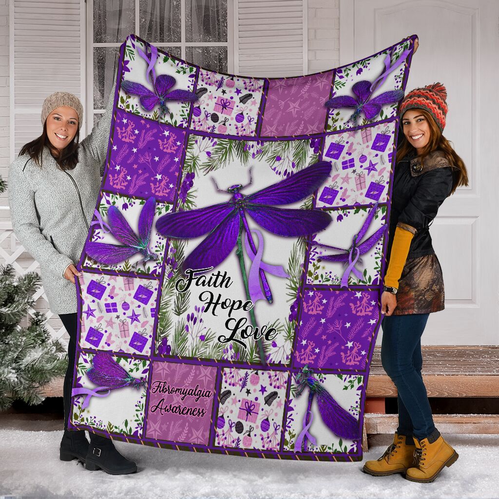 Fibromyalgia Awareness Dragonfly Flannel Blanket For Bedroom Couch And Daily Comfort