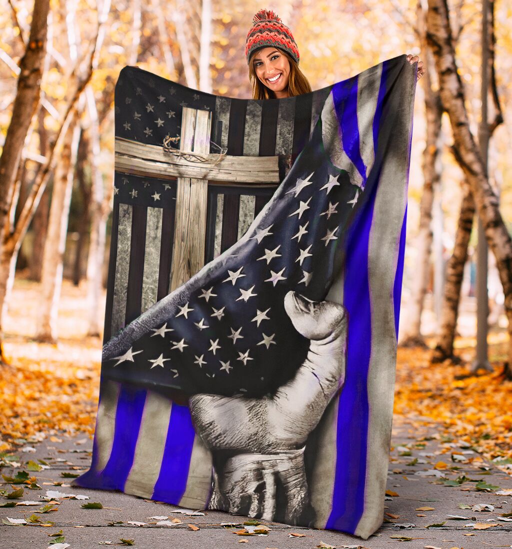 Police Blue Line Flag Flannel Blanket For Bed Sofa And Reading Nook Decor