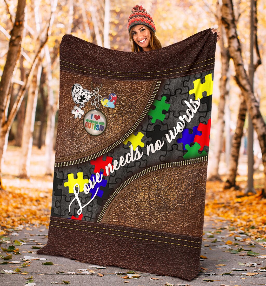 Autism Awareness Colorful Acceptance Message Leather Pattern Flannel Blanket For Bed Sofa And Reading Nook Decor