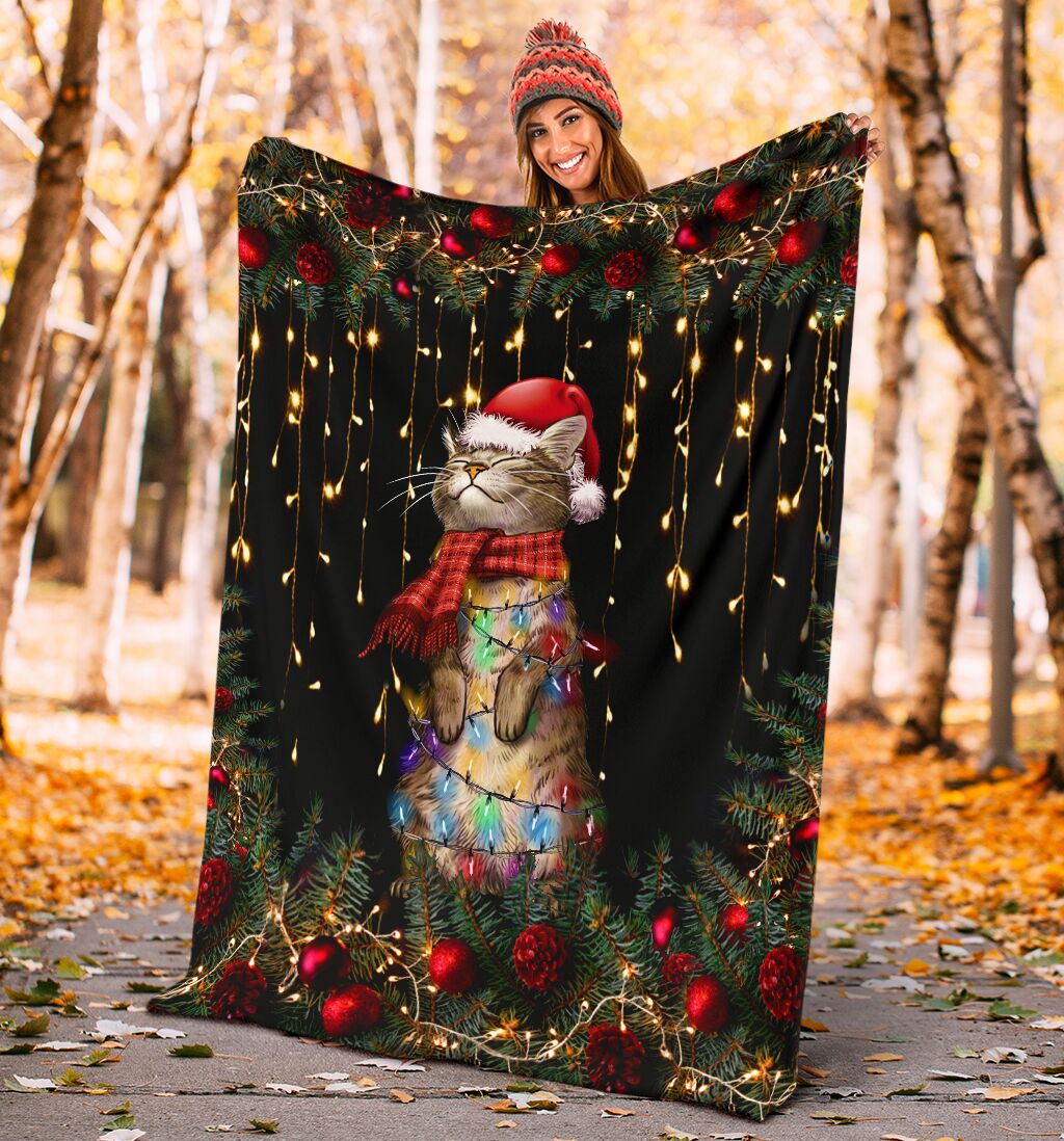 Black Cat Meowy Christmas Flannel Blanket For Bed Sofa And Reading Nook Decor