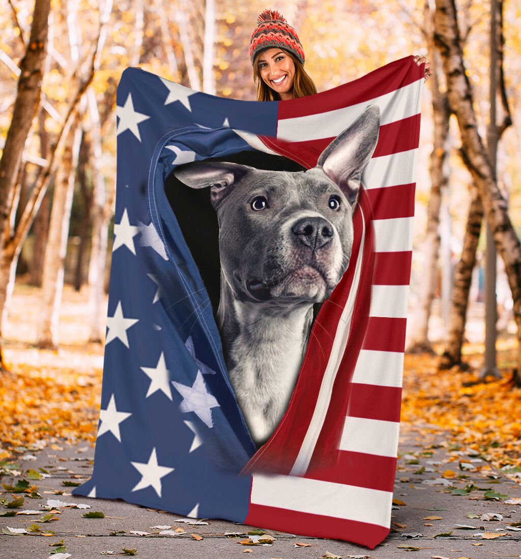 Pitbull Opened American Flag Flannel Blanket For Bed Sofa And Reading Nook Decor
