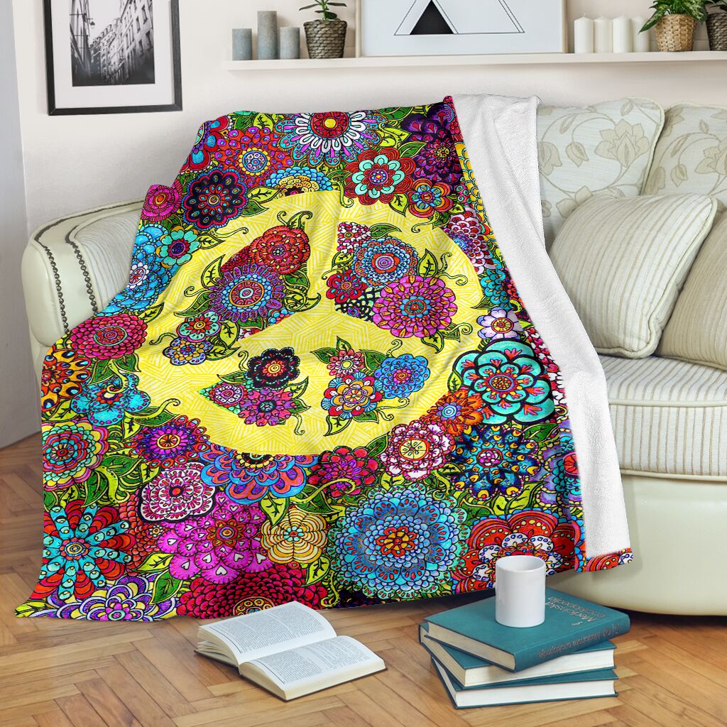 Hippie Colorful Hippie Peace Flannel Blanket For Soft Bed Couch And Home Comfort