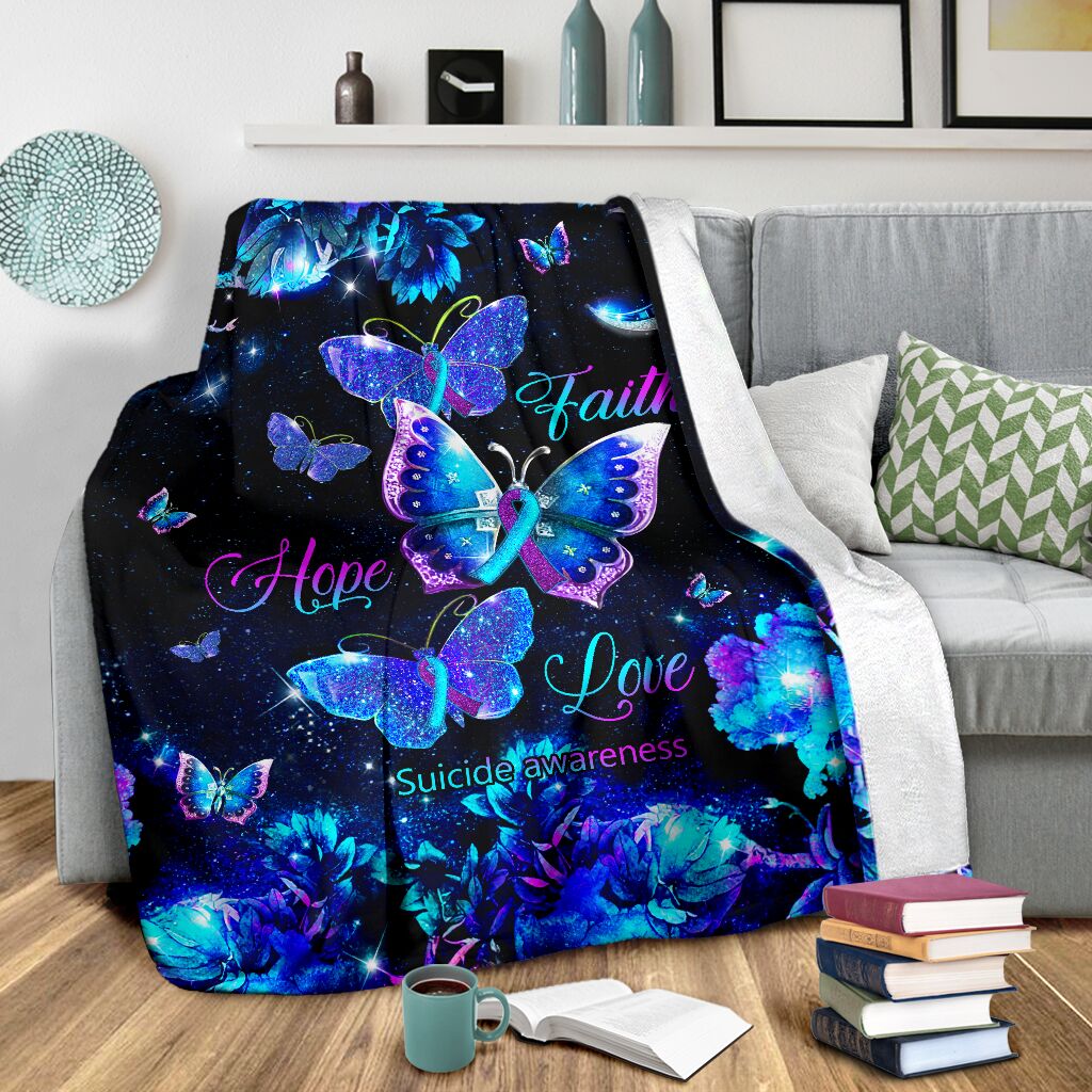 Mental Health Awareness Butterfly Flannel Blanket For Relaxing At Home And Travel