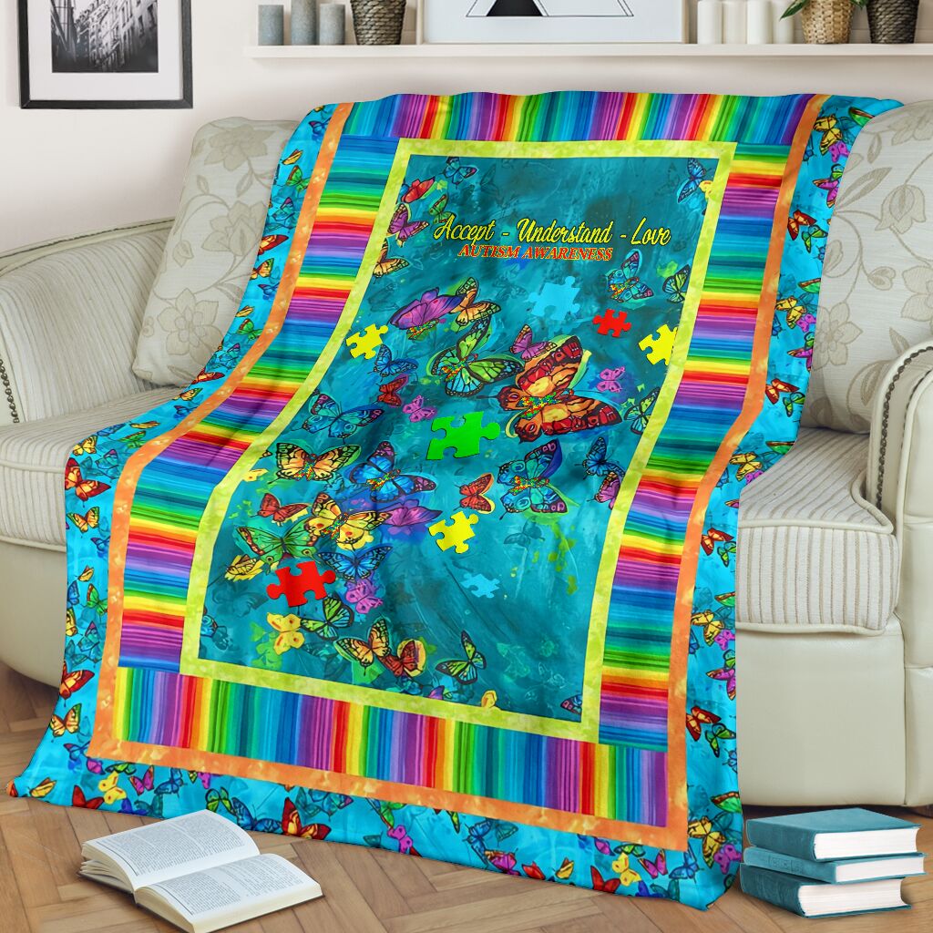 Autism Accept Understand Love Autism Awareness Flannel Blanket For Living Room And Bedroom Styling