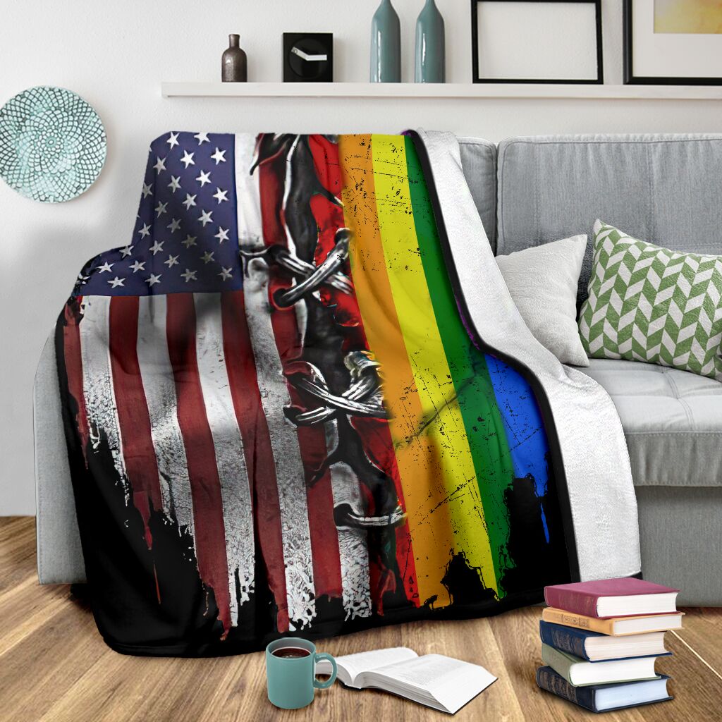 LGBT Rainbow American Flag Flannel Blanket For Relaxing At Home And Travel