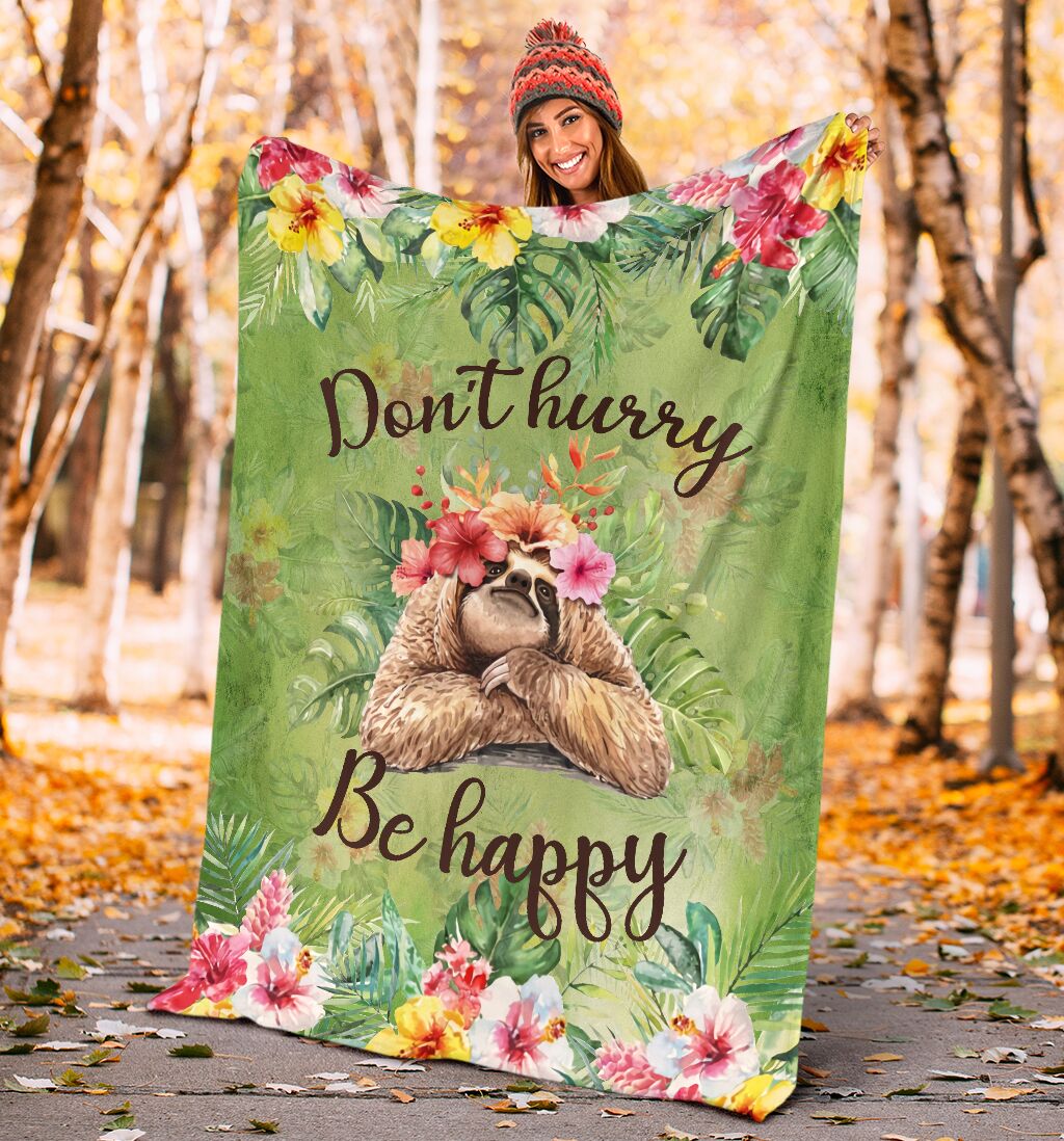 Sloth Don't Hurry Be Happy Flannel Blanket For Bed Sofa And Reading Nook Decor