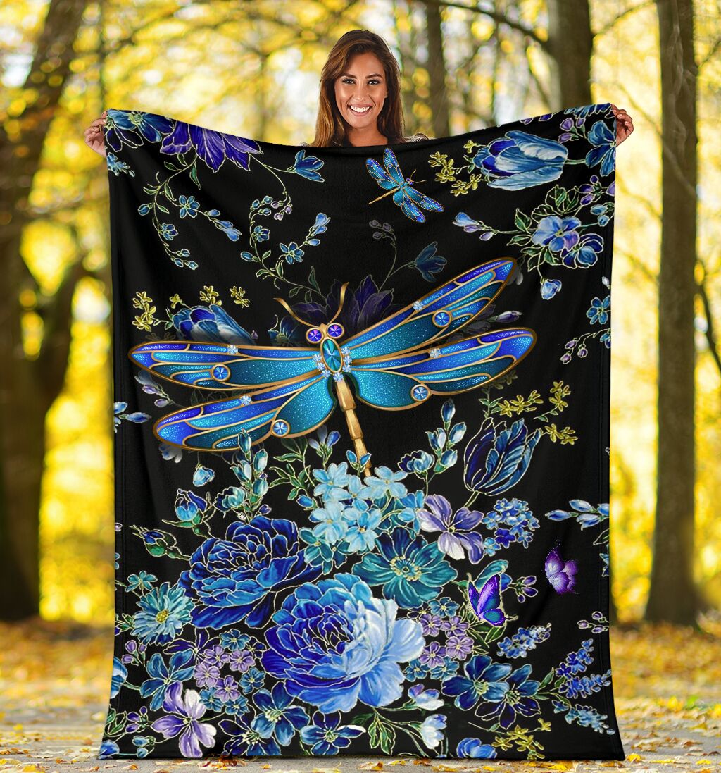 Dragonfly Blue Floral Flannel Blanket For Cozy Home Lounging And Gifting