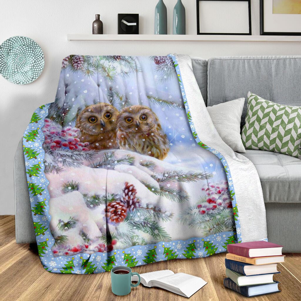 Owl Christmas Snow Flannel Blanket For Relaxing At Home And Travel