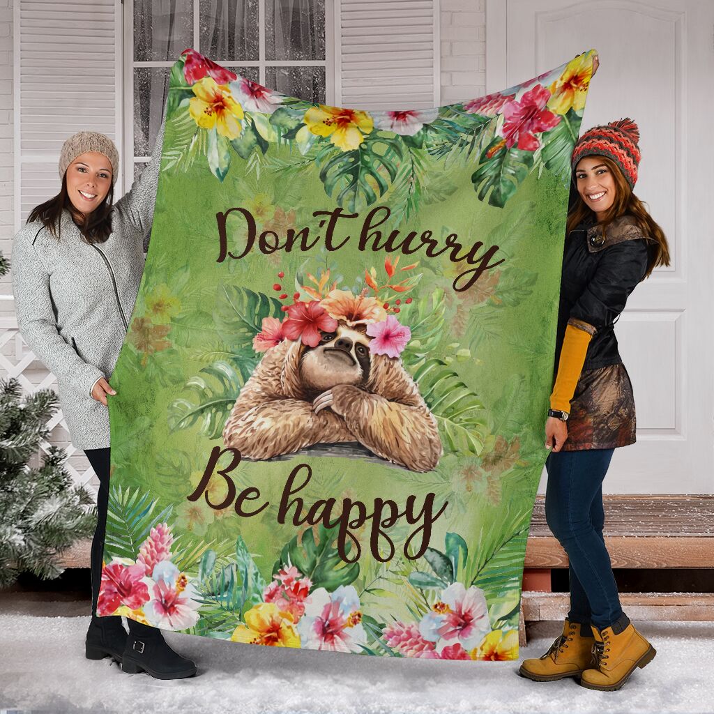 Sloth Don't Hurry Be Happy Flannel Blanket For Bedroom Couch And Daily Comfort