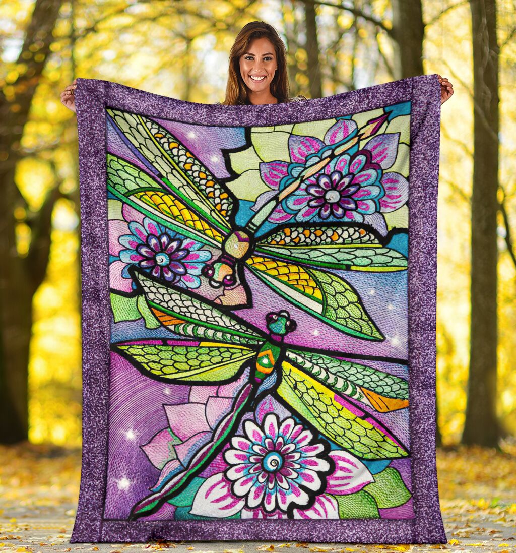 Dragonfly With Beautiful Flower Flannel Blanket For Cozy Home Lounging And Gifting