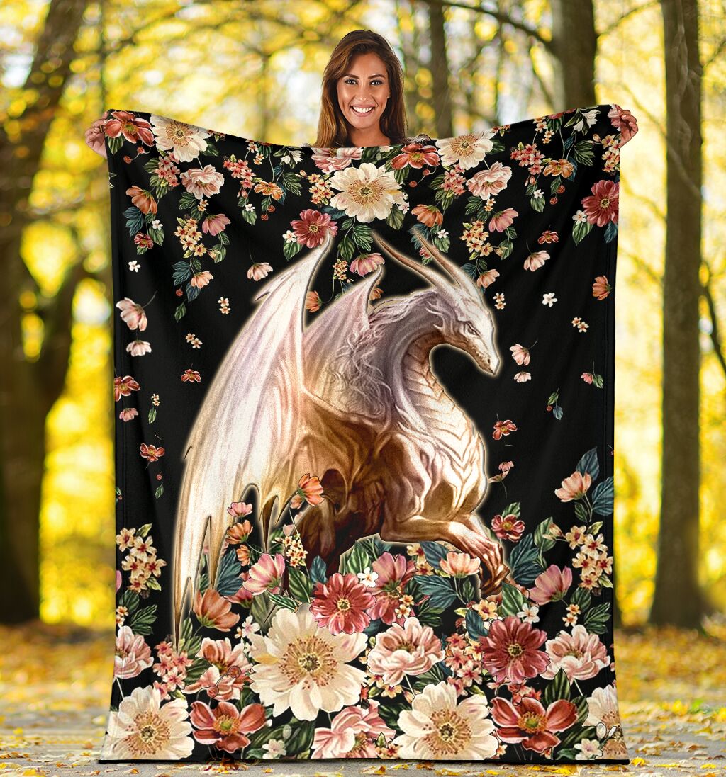 Dragon White Dragon Floral Flannel Blanket For Cozy Home Lounging And Gifting