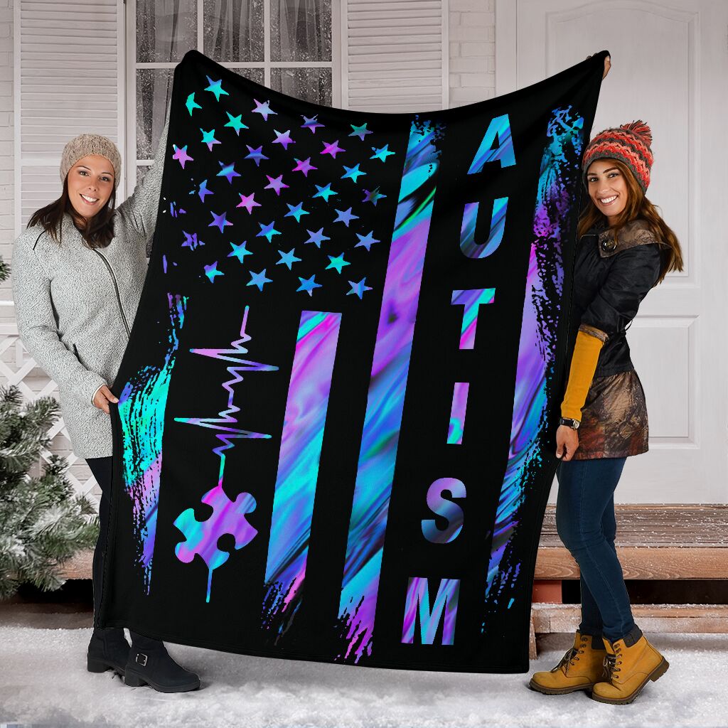 Autism Awareness American Flag Color Flannel Blanket For Bedroom Couch And Daily Comfort