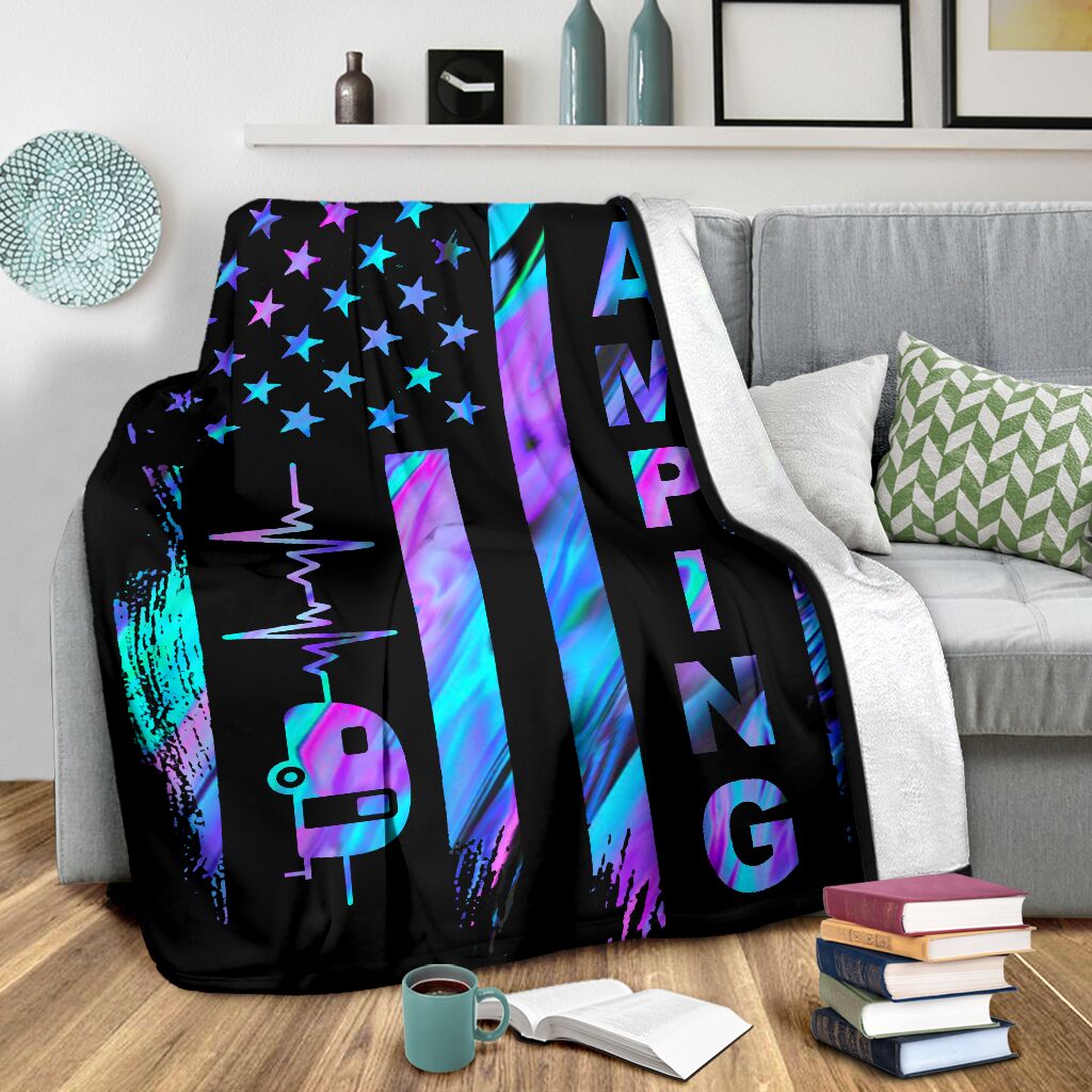 Camping American Flag Flannel Blanket For Relaxing At Home And Travel