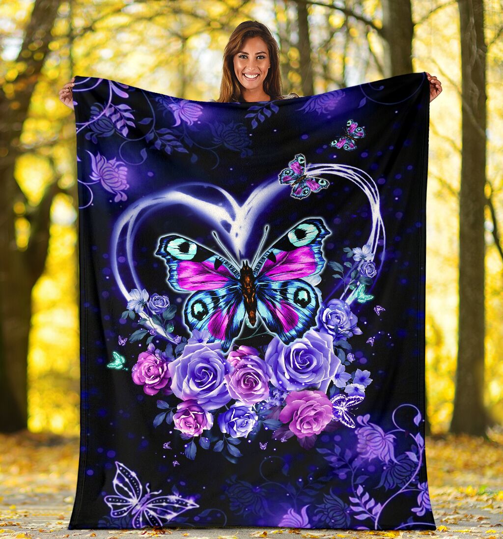Butterfly Love Rose In The Night Flannel Blanket For Cozy Home Lounging And Gifting