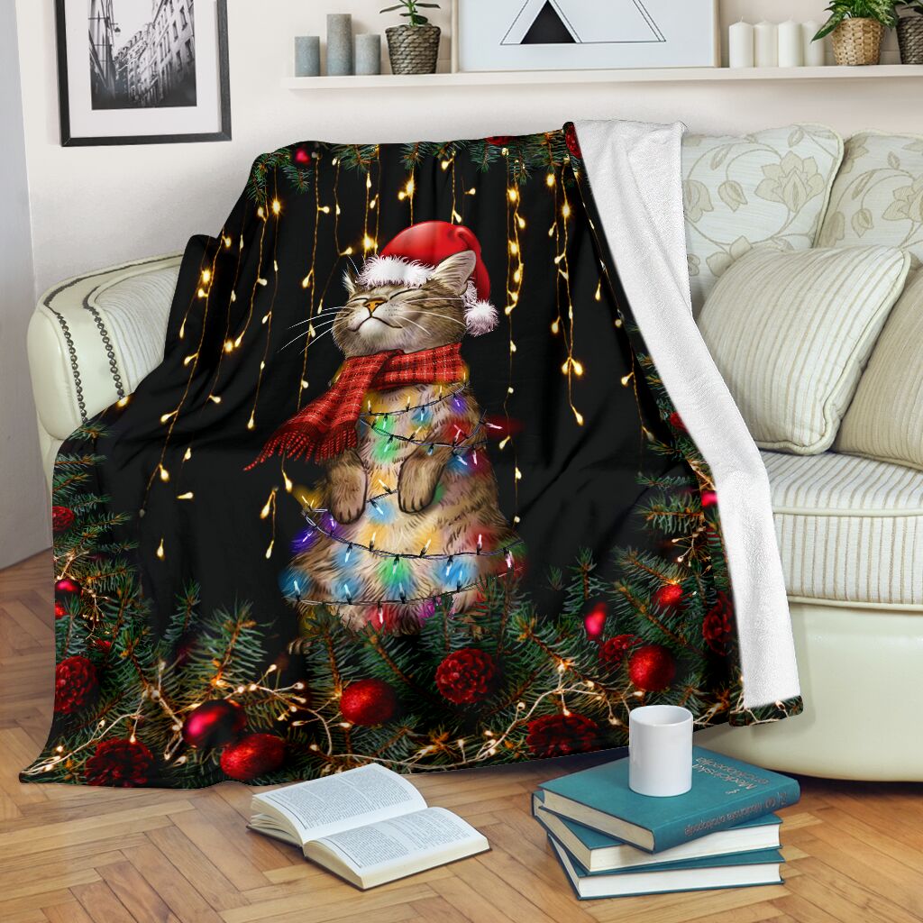 Black Cat Meowy Christmas Flannel Blanket For Warm Home Decor And Relaxation