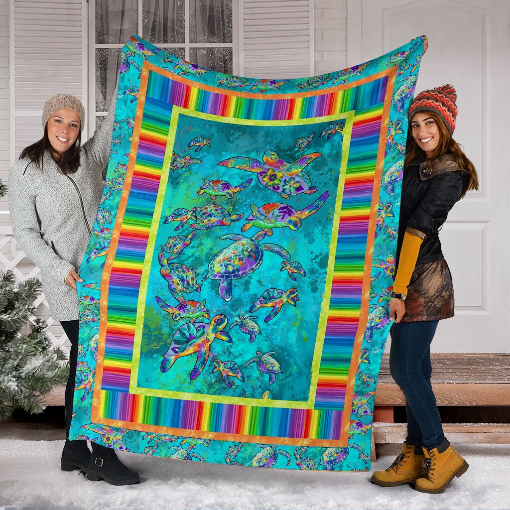 Colorful Turtle Lover Flannel Blanket For Bedroom Couch And Daily Comfort